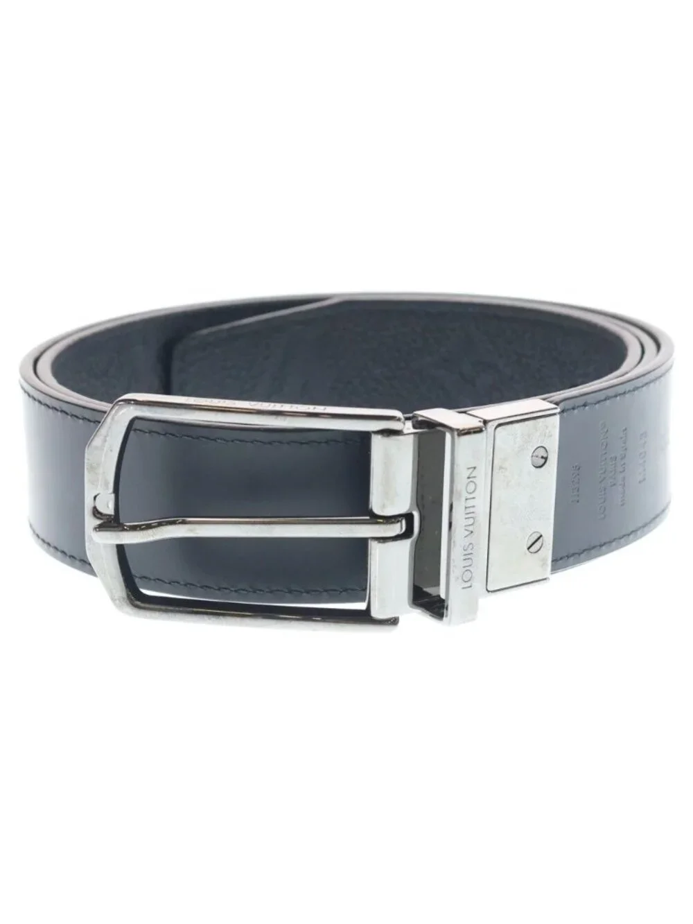 Louis Vuitton Monogram Pattern Belt Slender 35 Reversible Leather Black